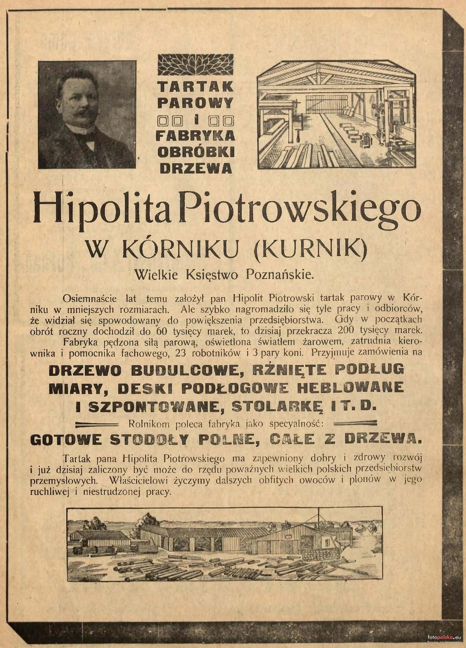 Czasopismo Jedniodniówka z 1917 roku - reklama tartaku Hipolita Piotrowskiego